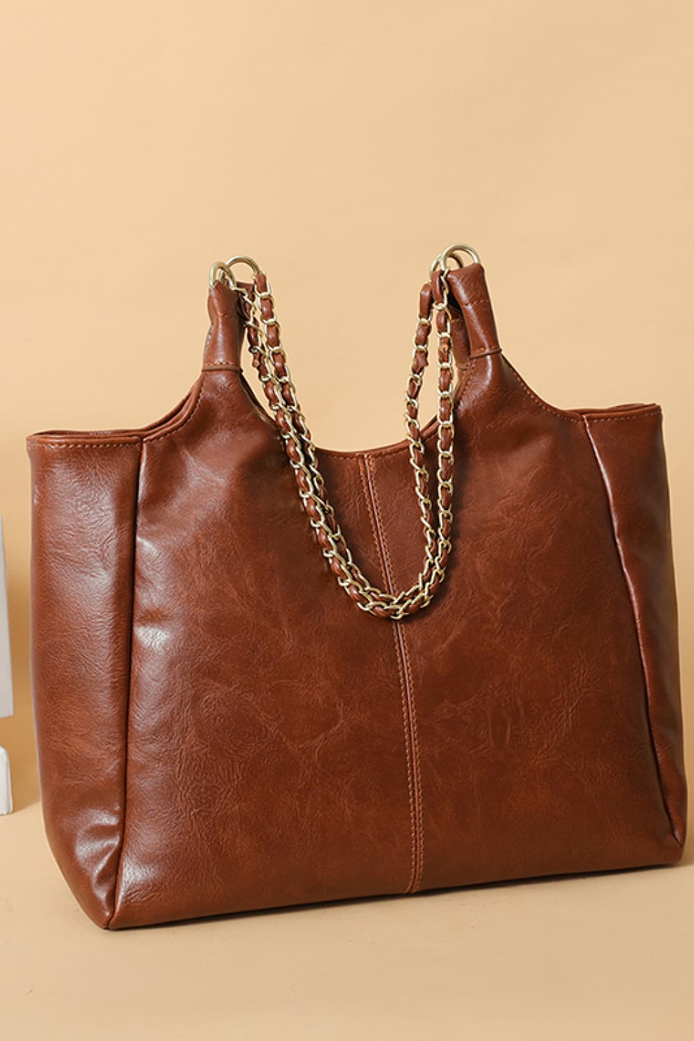 Metal Woven Strap PU Leather Tote Bag