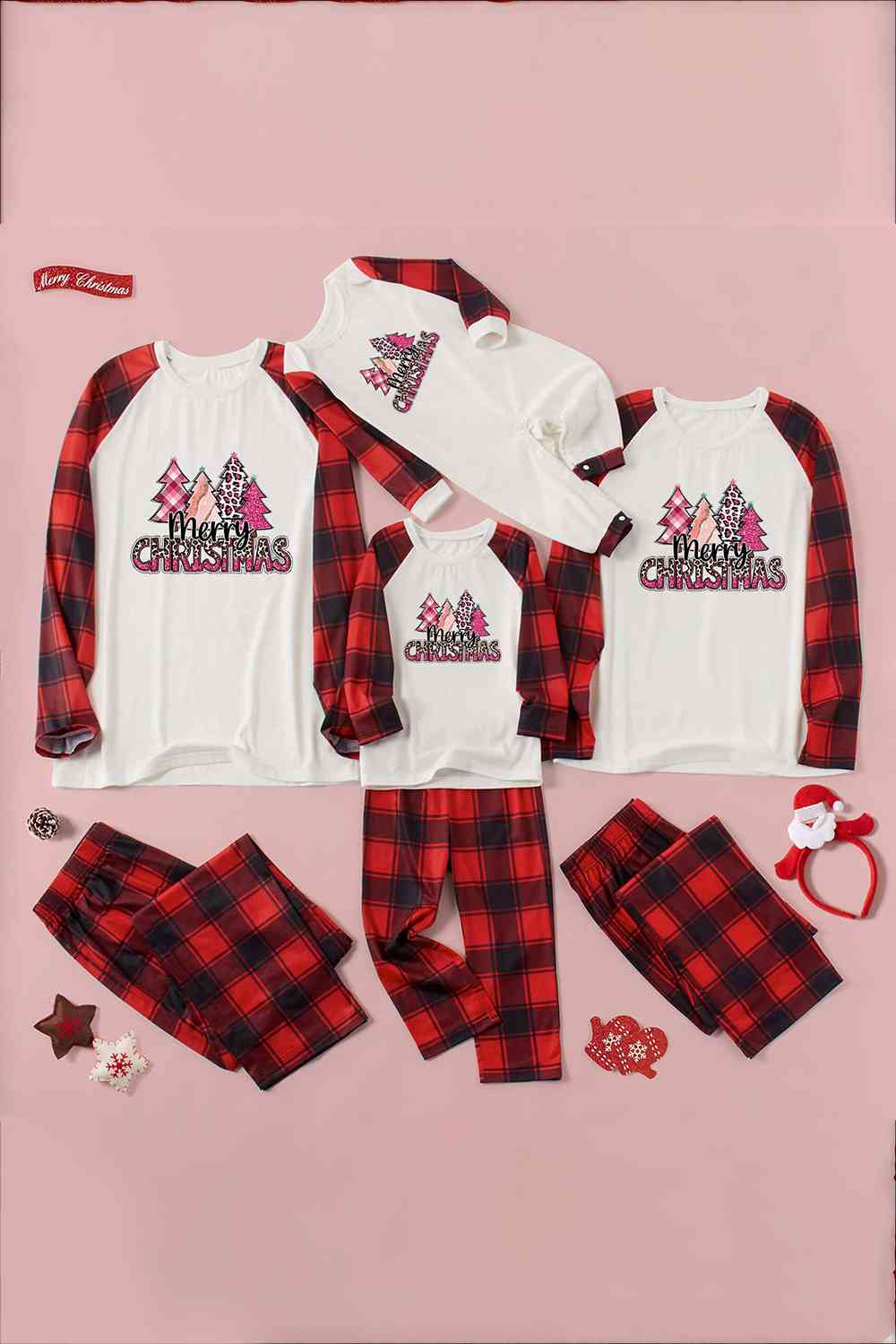 Matching Women's "Merry CHRISTMAS" 4 Pink Trees Pajama Set