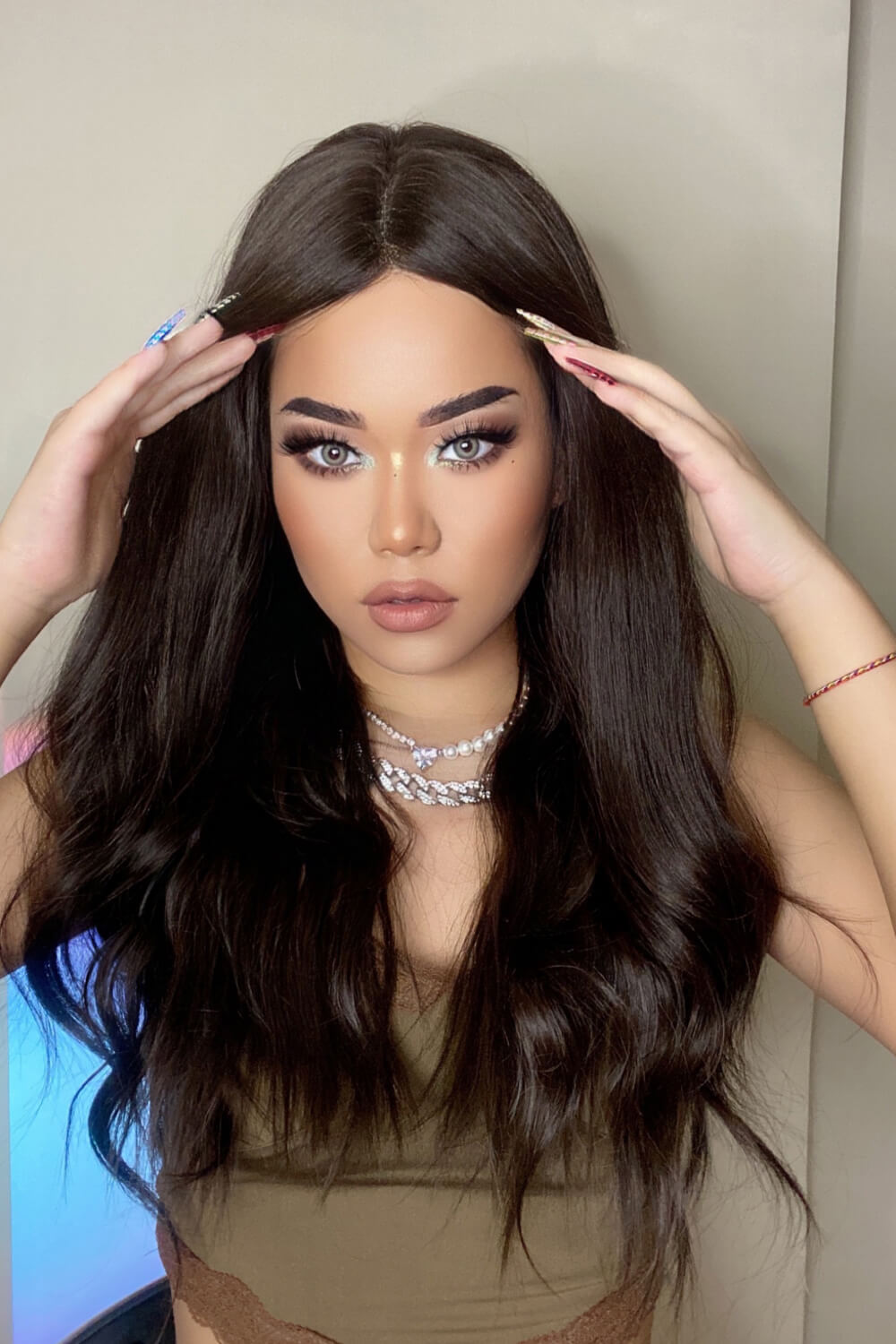 26" Brown Long Wave Synthetic Lace Front Wig