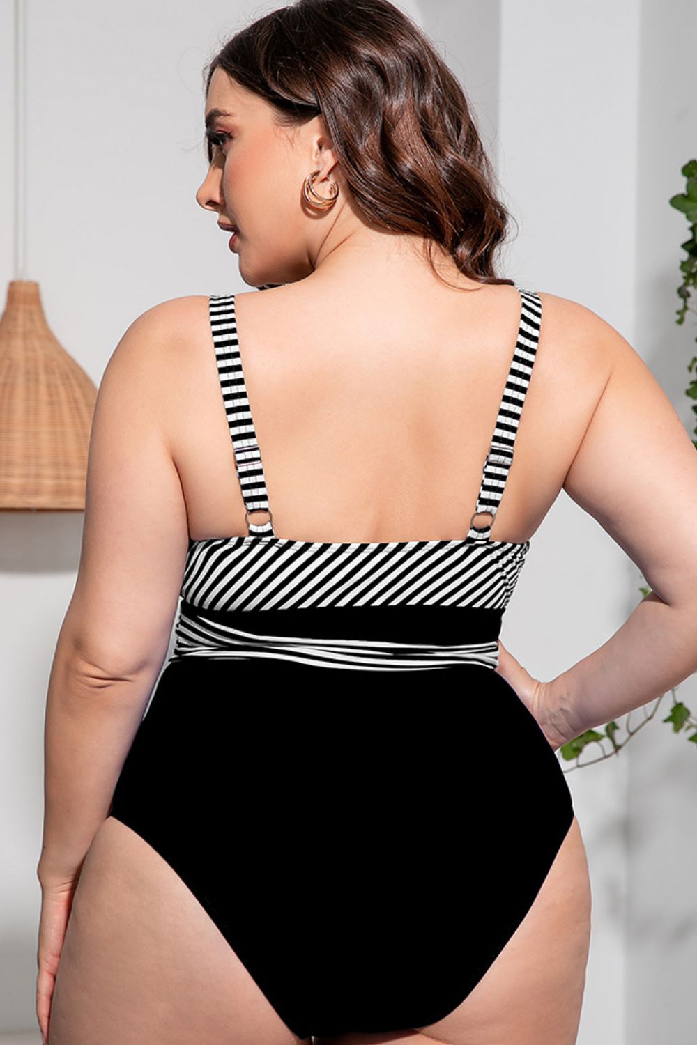 Plus Size Striped Tie-Waist One-Piece Swimsuit (4 Variants)