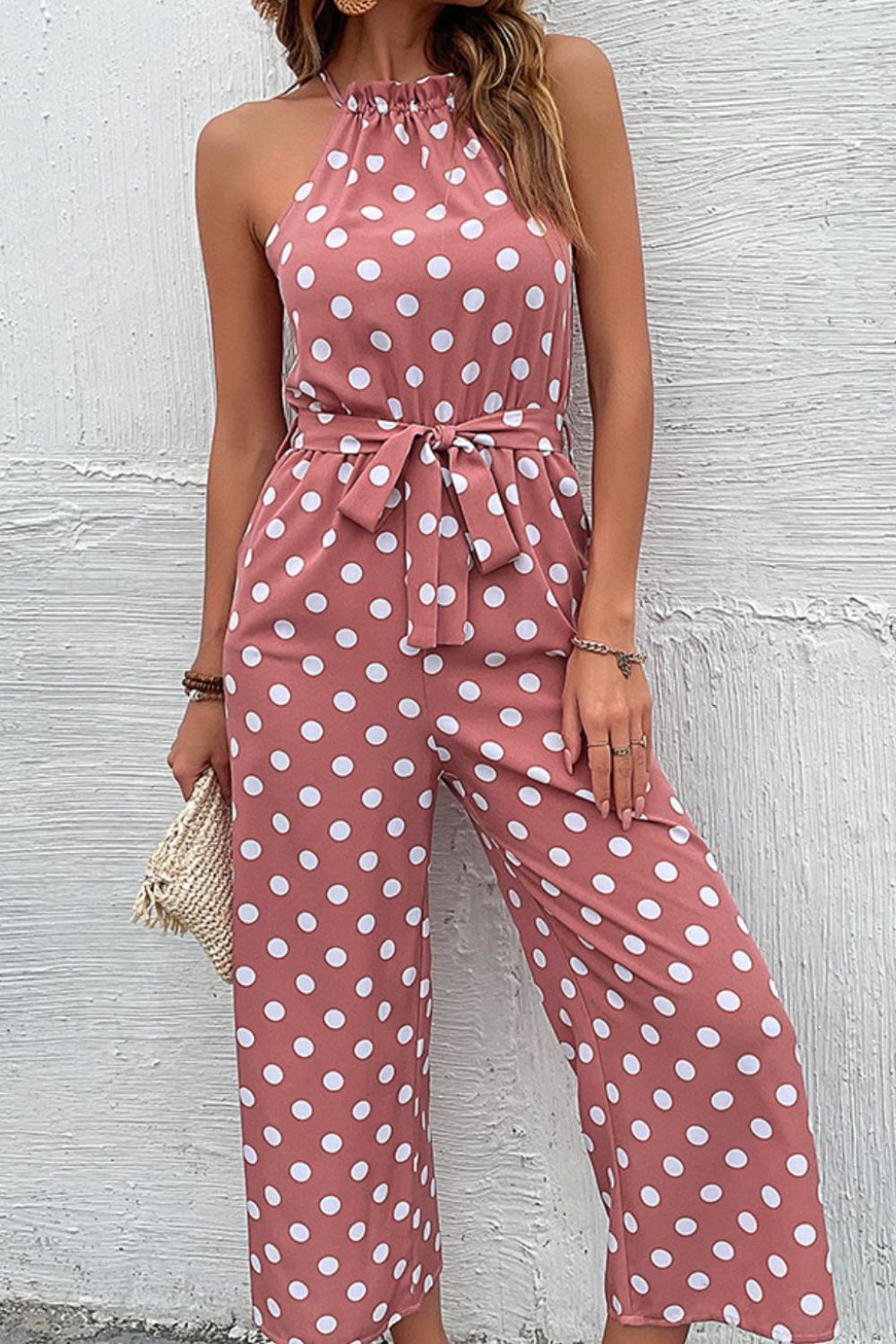 Polka Dot Grecian Wide Leg Jumpsuit (4 Variants)