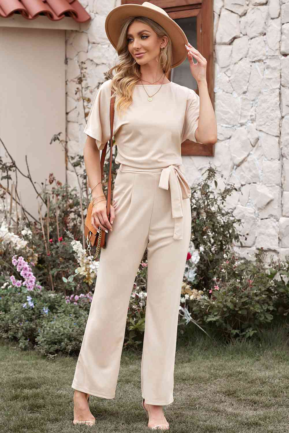 Full Size Tie Waist Straight Leg Jumpsuit (3 Variants)