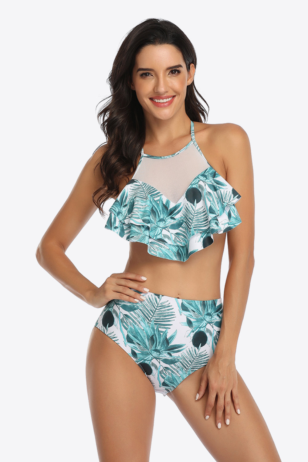 Tropical Print Ruffled Two-Piece Swimsuit (4 Variants)