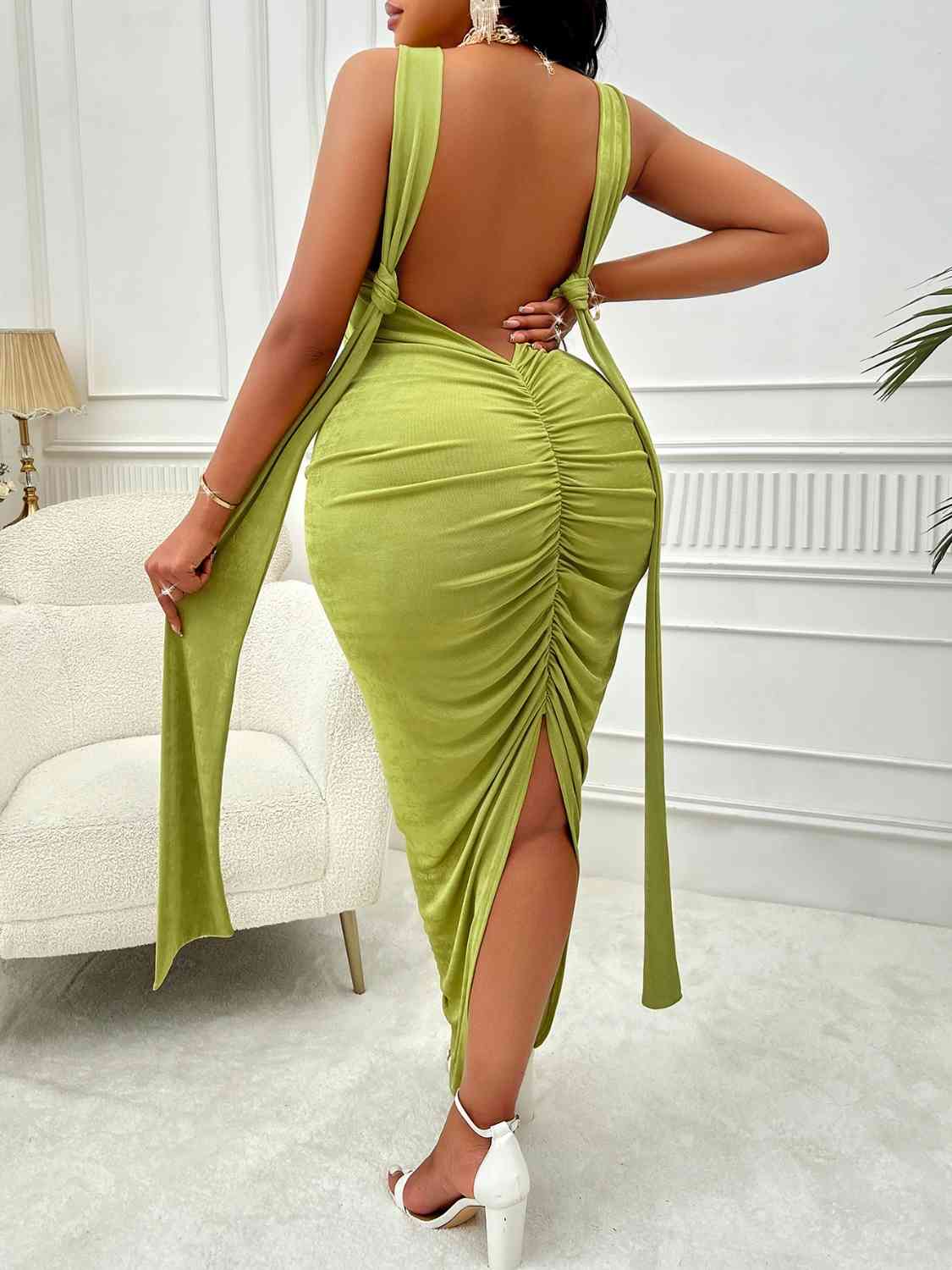 Plus Size Double-Take Backless Ruched Dress