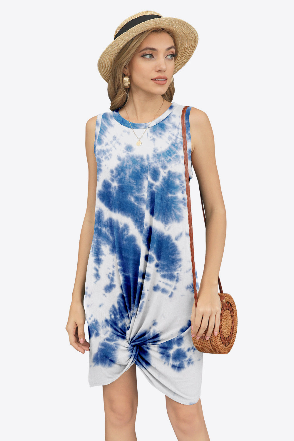 Tie-Dye Twisted Round Neck Sleeveless Dress (6 Variants)