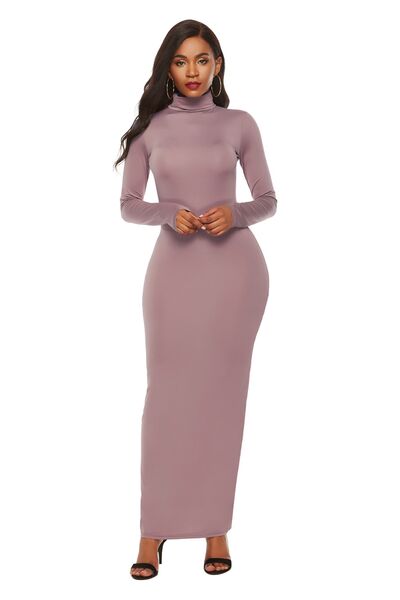 Long Sleeve Turtle Neck Body Con Maxi Dress (8 Variants)