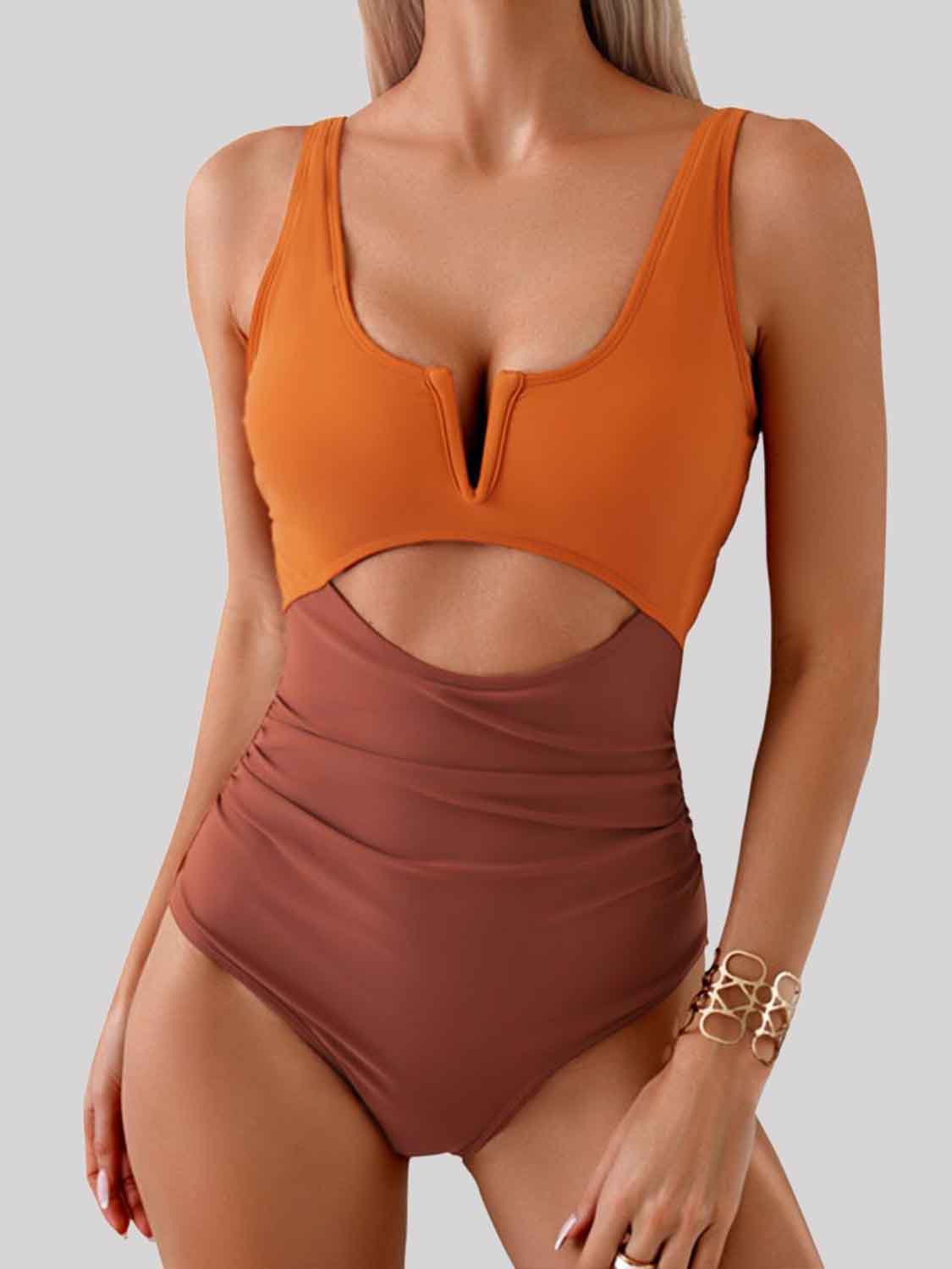 Tied Cutout Contrast One-Piece Swimwear (4 Variants)