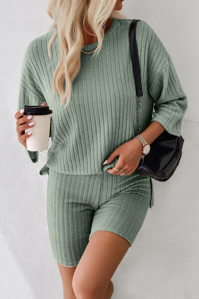 Cozy Ribbed Top & Shorts Set (4 Variants)