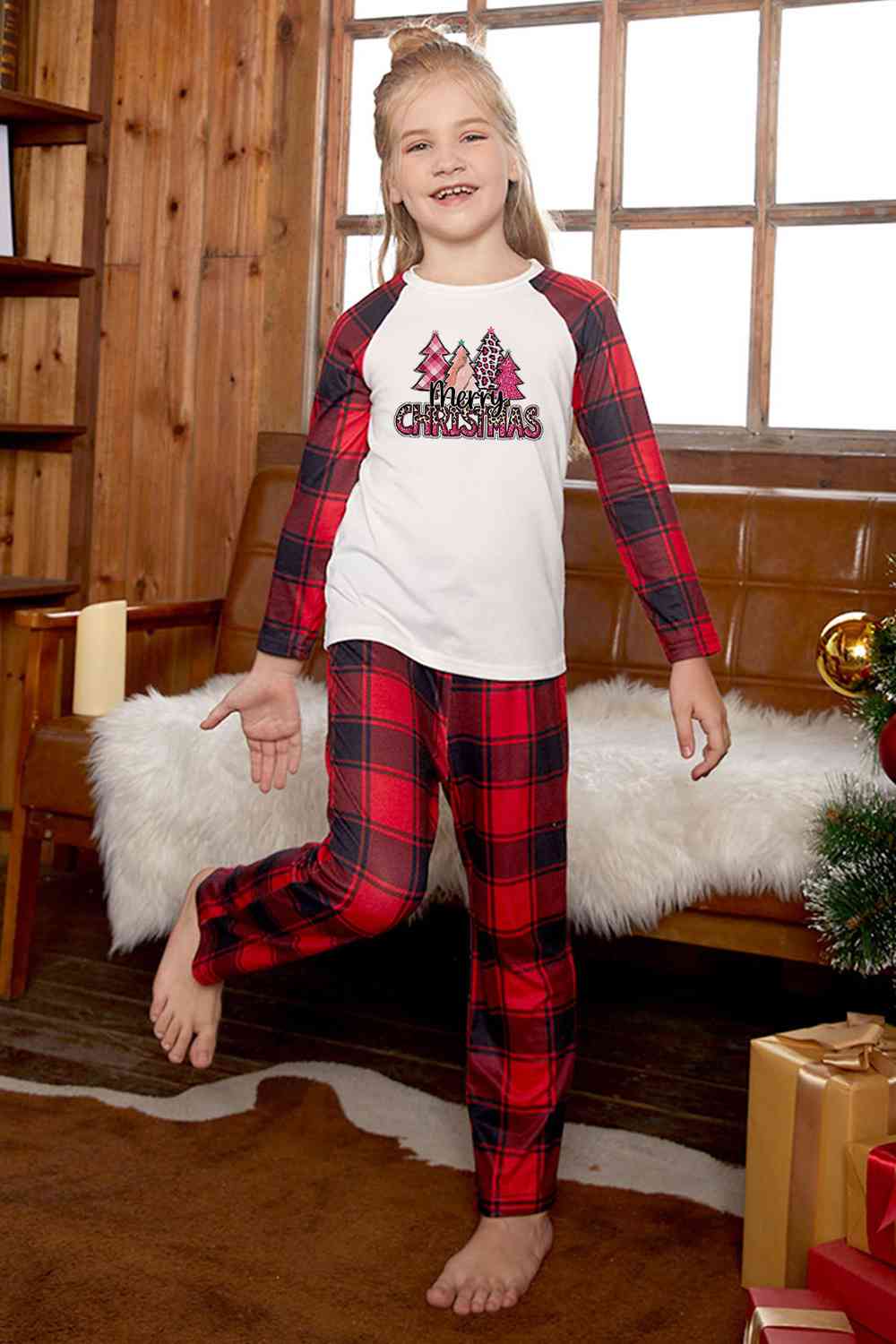 Matching Kids 2T-9 "Merry CHRISTMAS" 4 Pink Trees Pajama Set