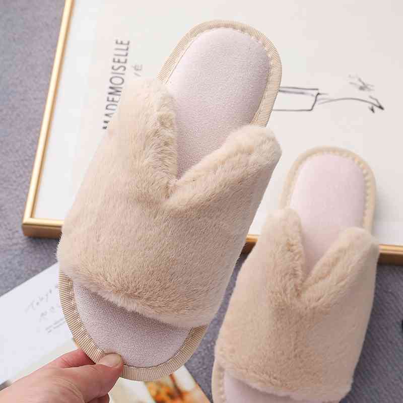 Faux Fur Open Toe Slippers