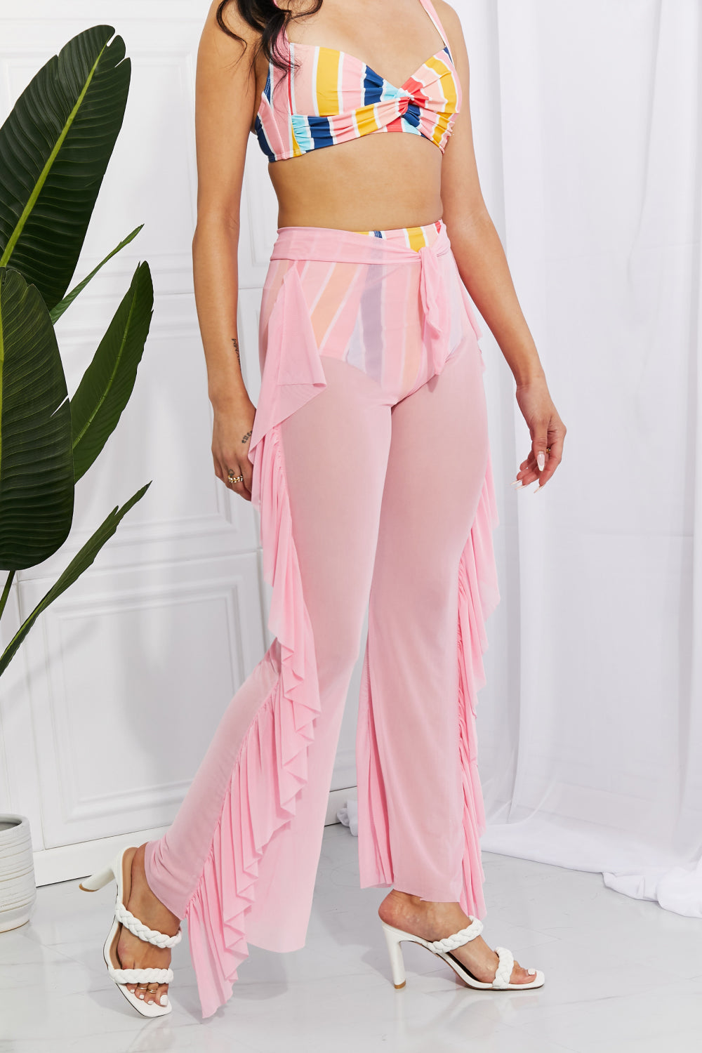 Take Me To The Beach Mesh Ruffle Side Cover-Up Swim Pants