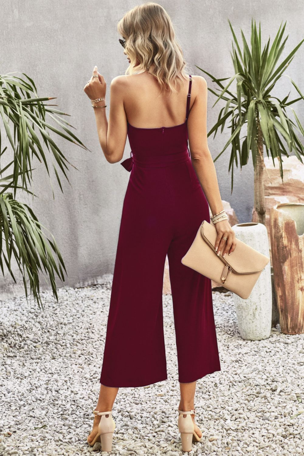 One-Shoulder Tie Belt Wide Leg Jumpsuit (2 Variants)