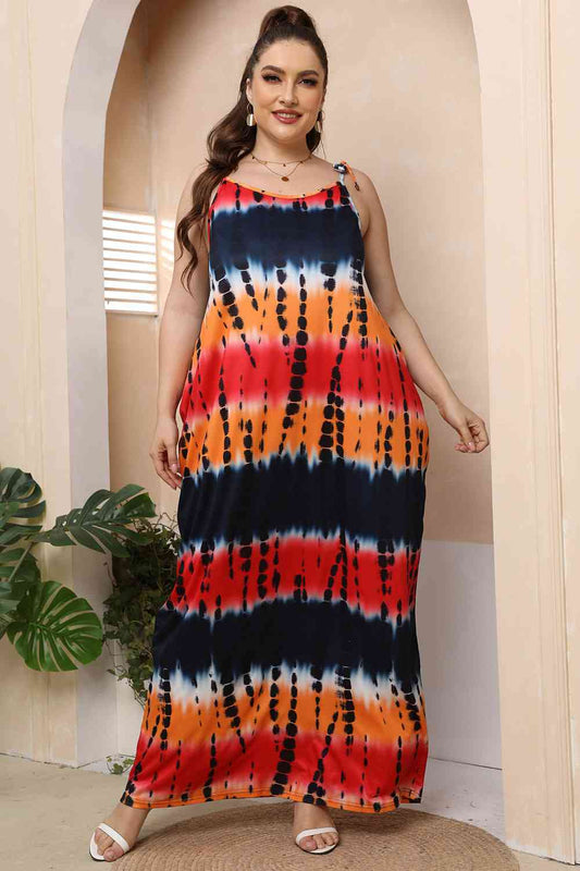 Plus Size Tie-Shoulder Tie-Dye Maxi Dress