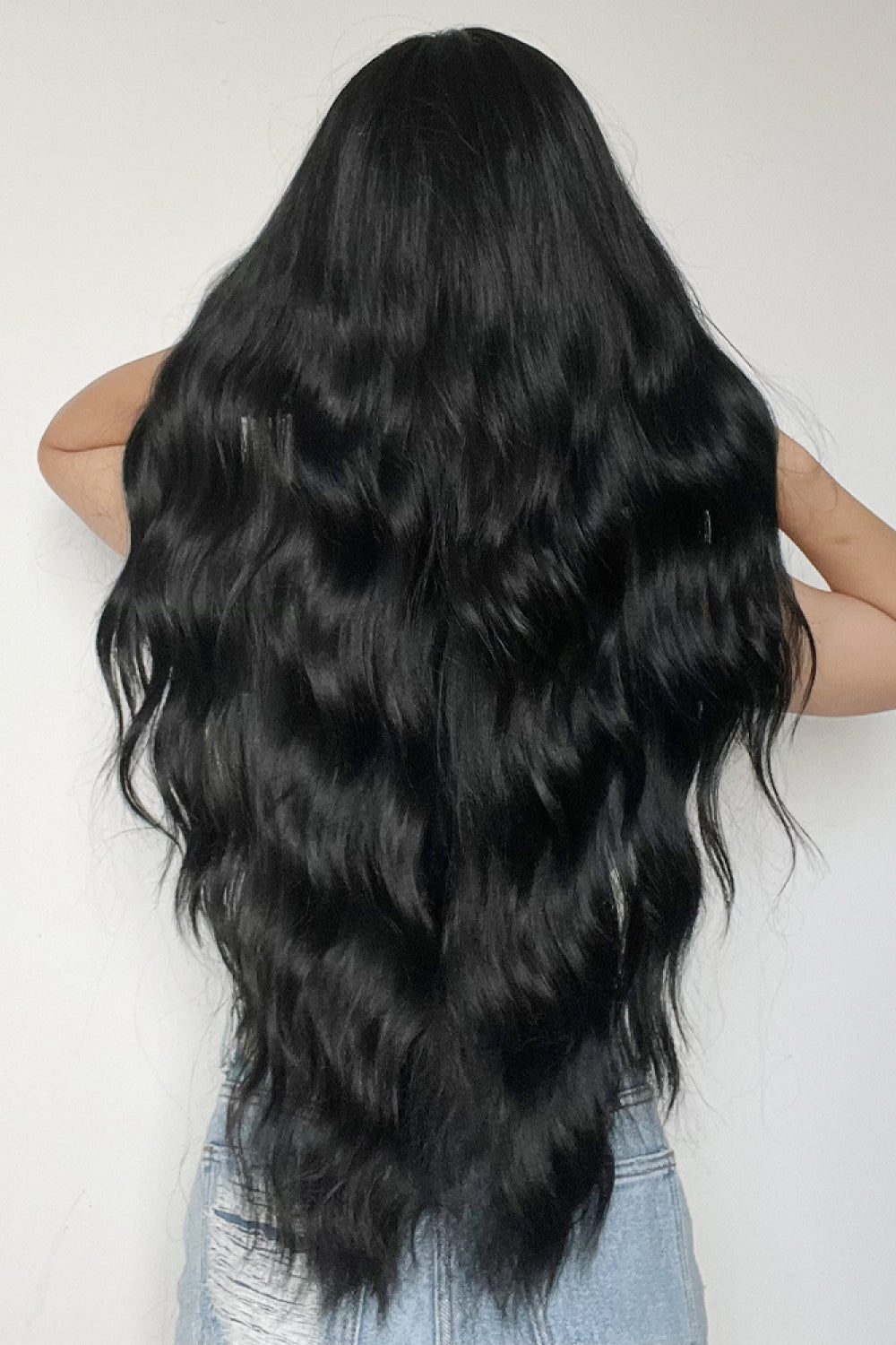 28" Long Black Deep Wave Synthetic Wig