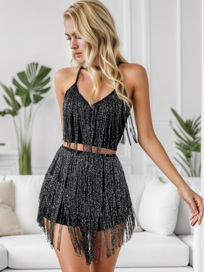 Fringe Halter Neck Top & Shorts Set (2 Variants)