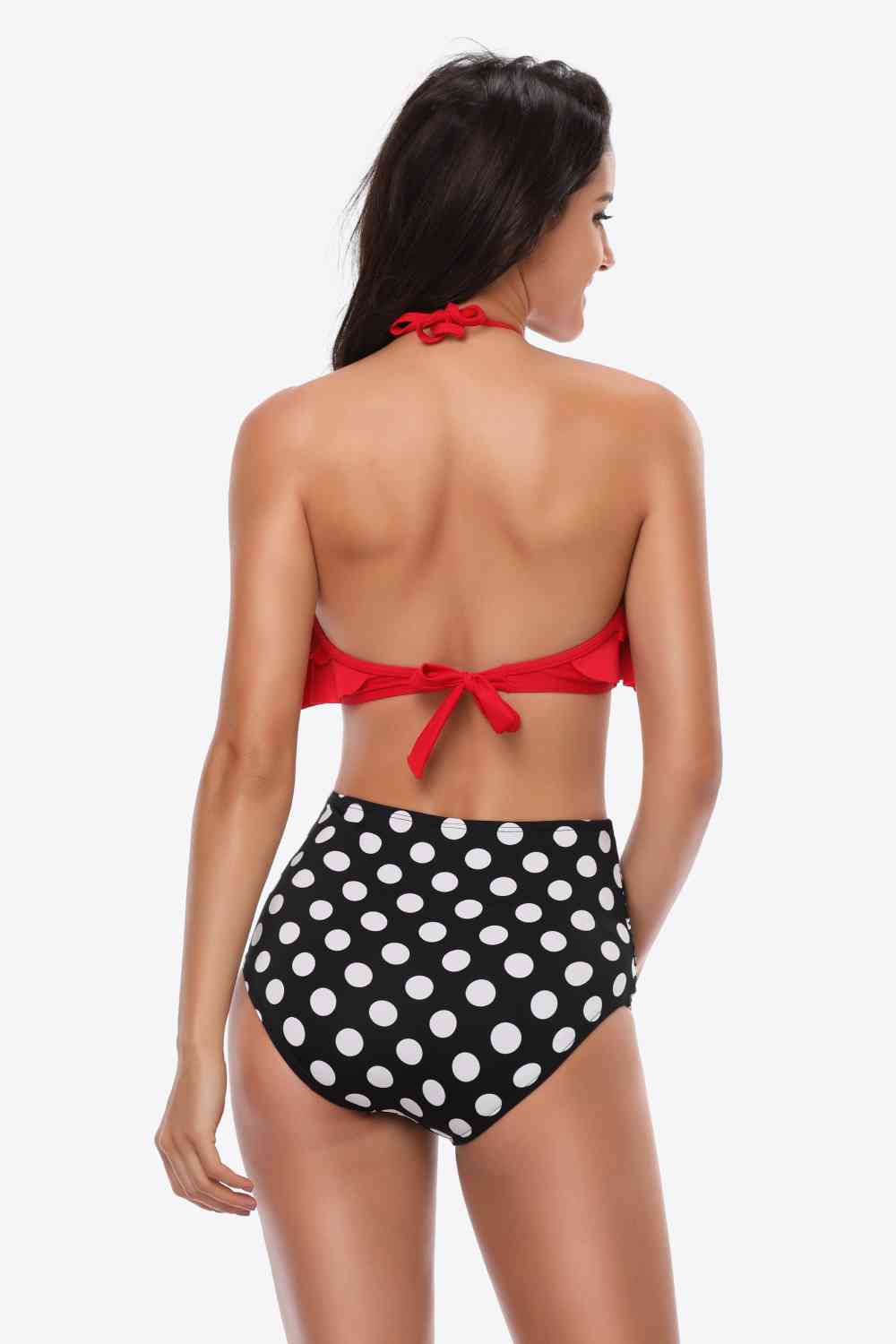 Two-Tone Ruffled Halter Neck Two-Piece Swimsuit (12 Variants)