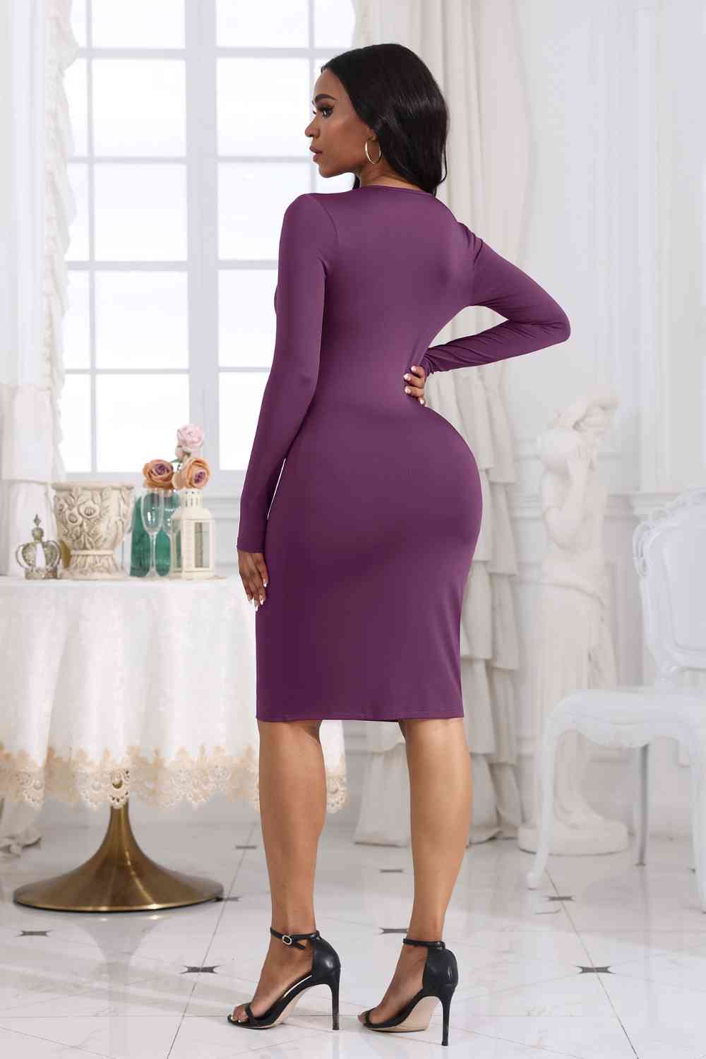 Twist Front Cut Out Long Sleeve Dress (3 Variants)