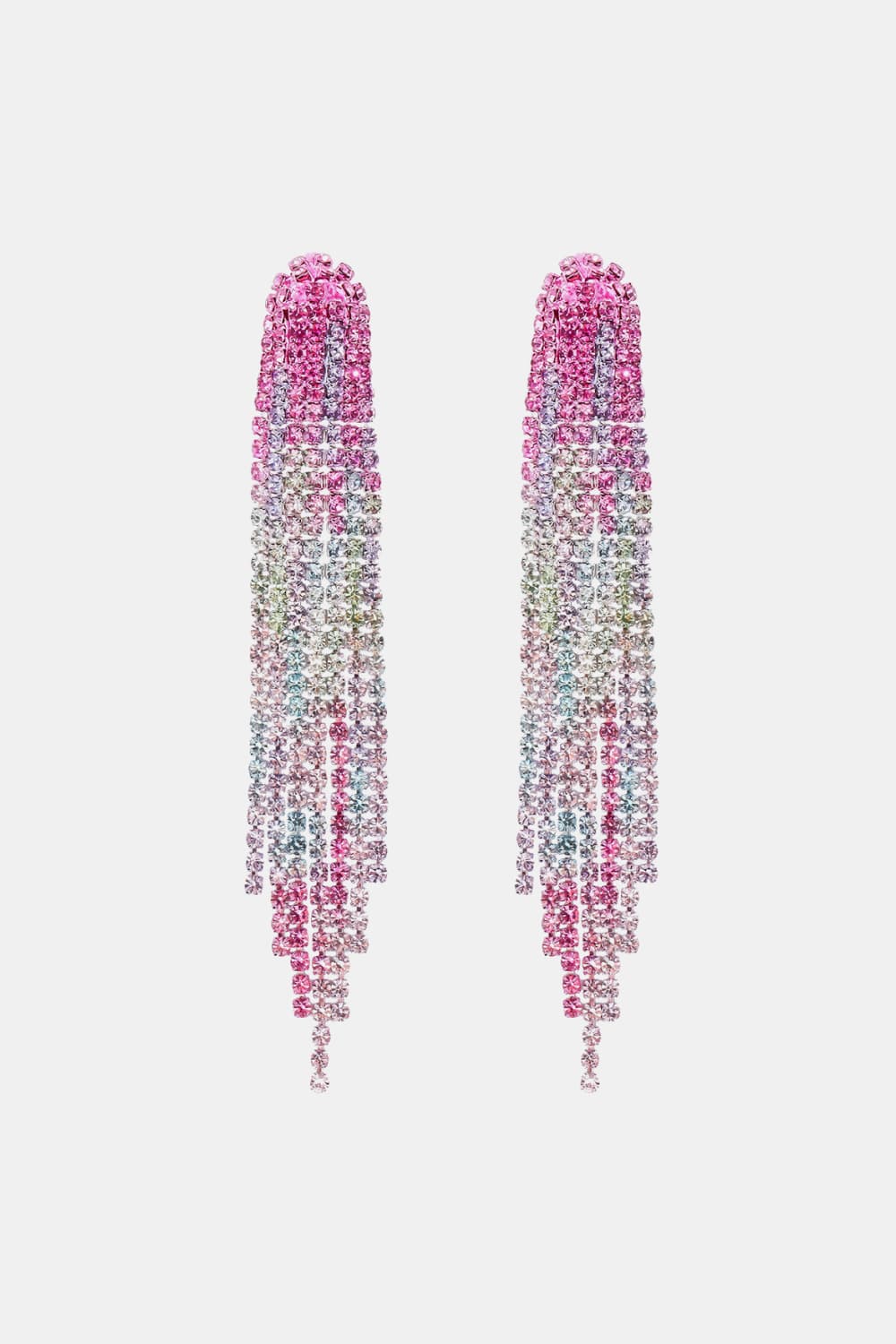 Pastel Waterfall Rhinestone Fringed Earrings