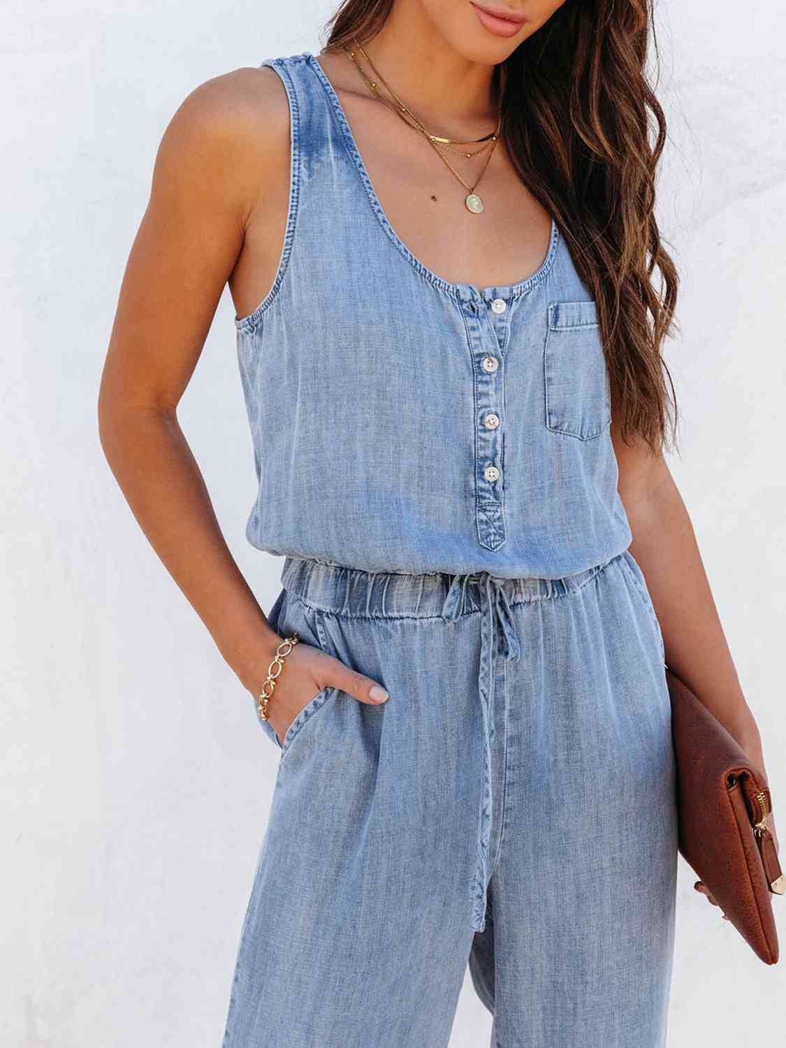 Drawstring Waist Sleeveless Jumpsuit (3 Variants)