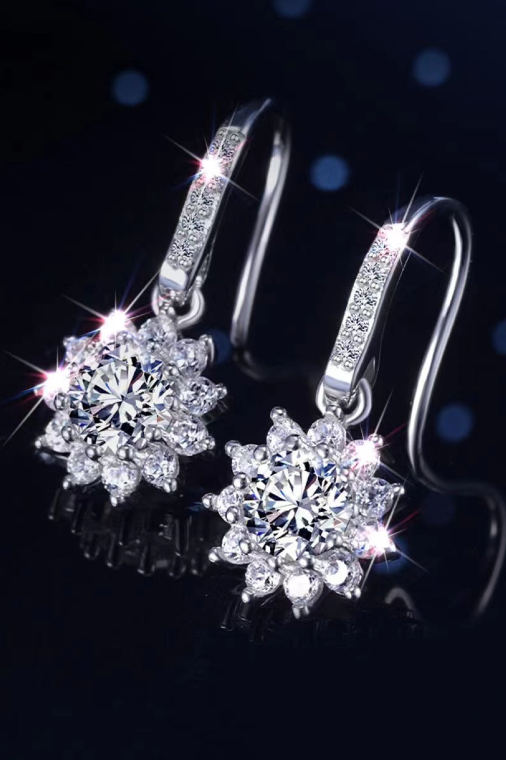 2 Carat Moissanite Floral Platinum-Plated Drop Earrings