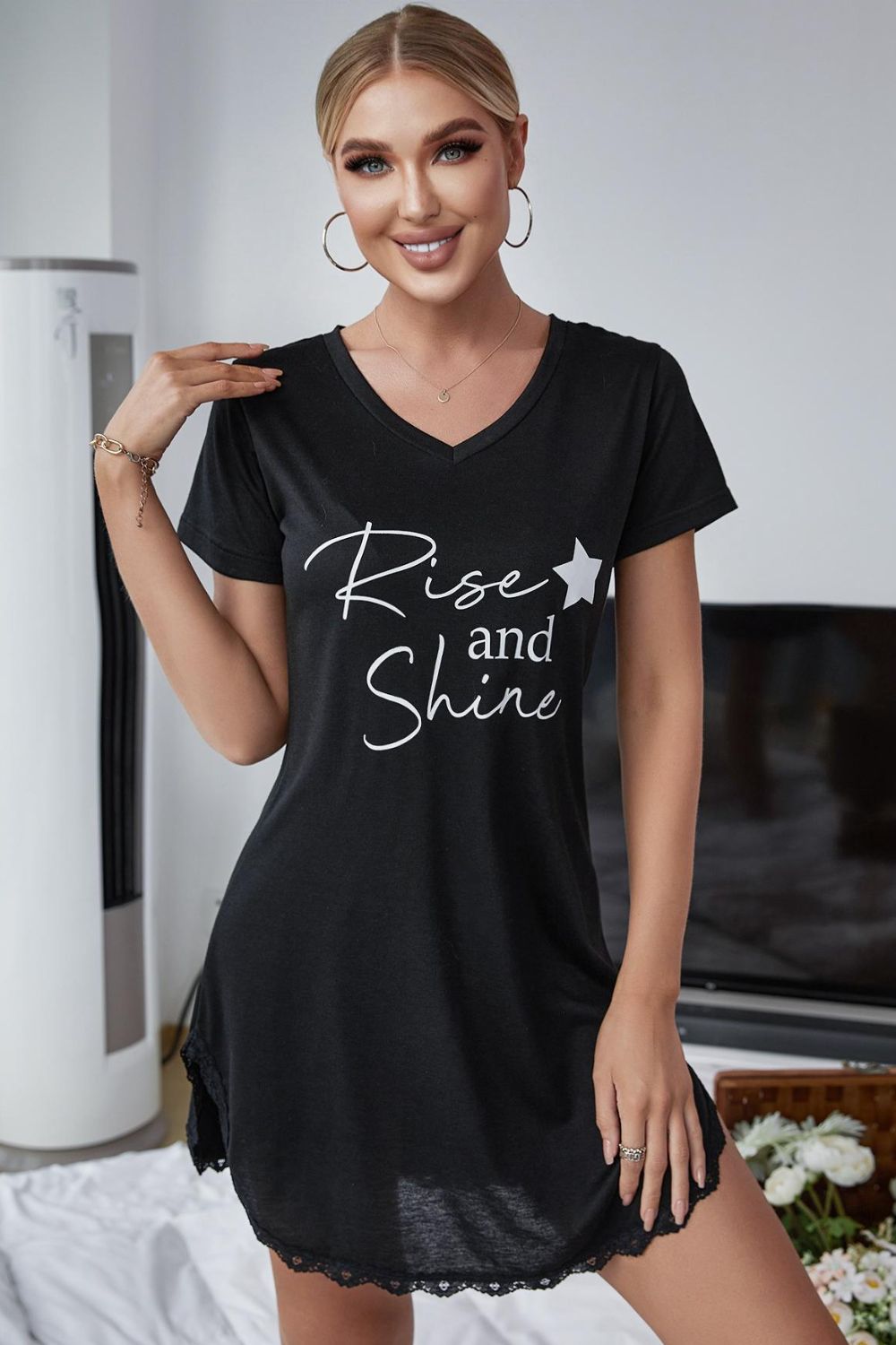 RISE AND SHINE V-Neck T-Shirt Night Gown