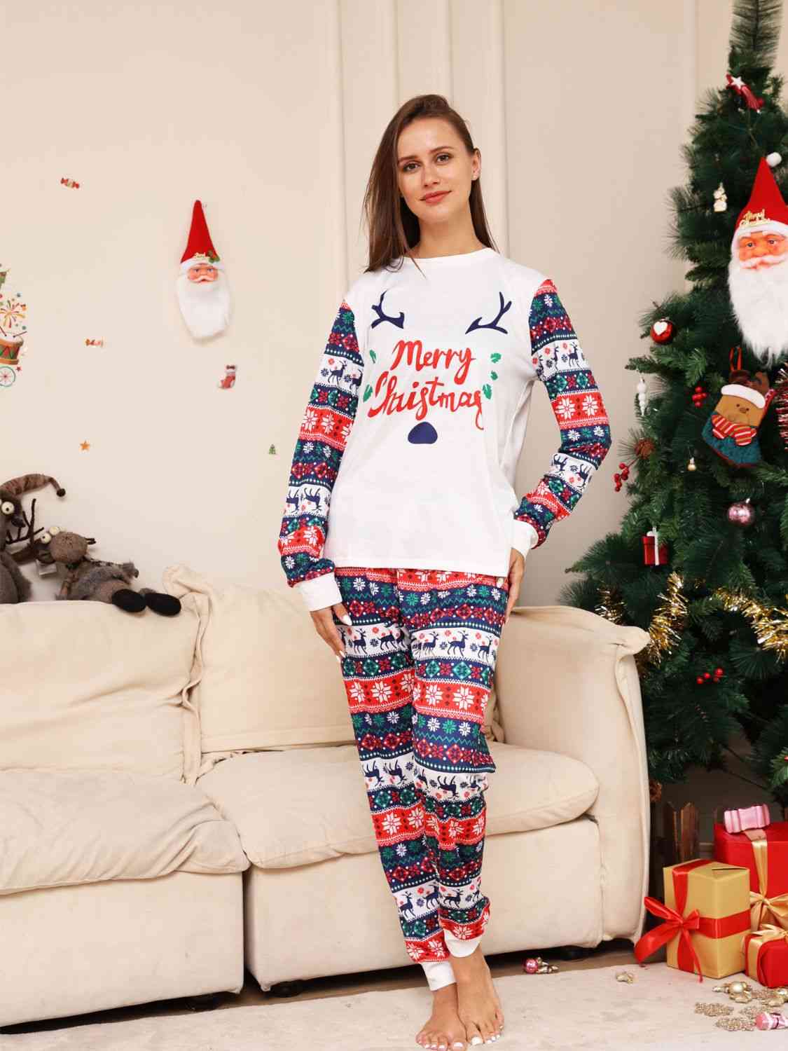 Matching Women's Multicolored "Merry Christmas" Pajama Set