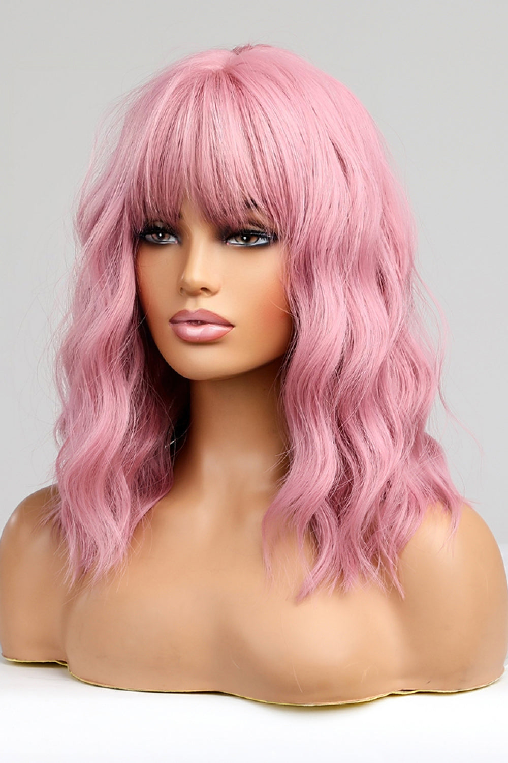 12" Pink / Copper Beach Wave Synthetic Wig With Bangs