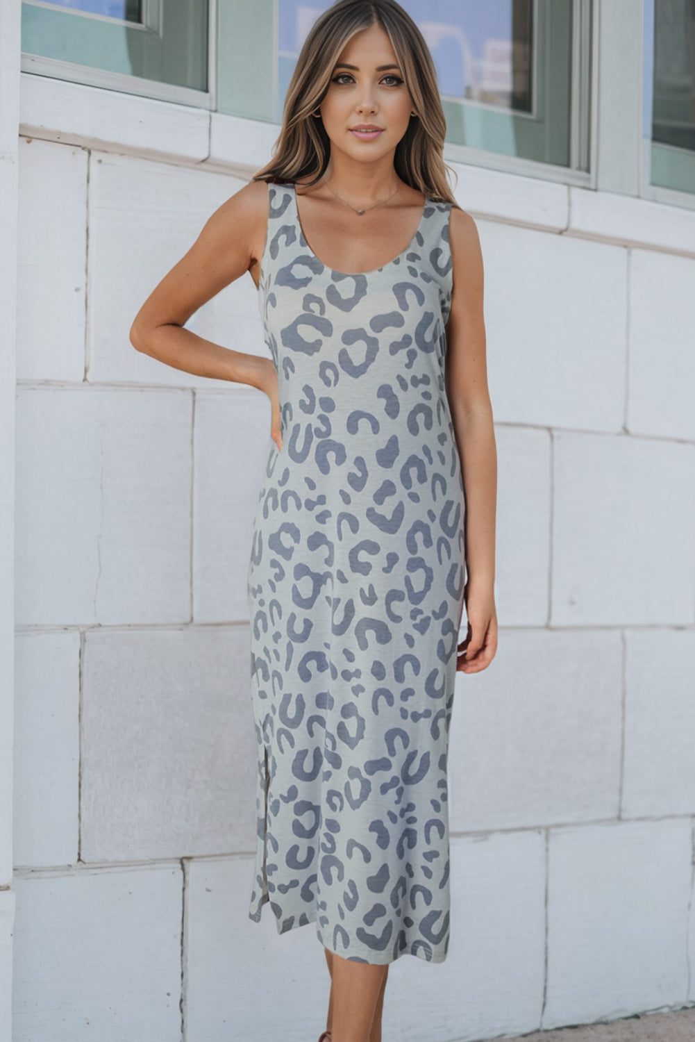 Leopard Sleeveless Slit Midi Dress (2 Variants)