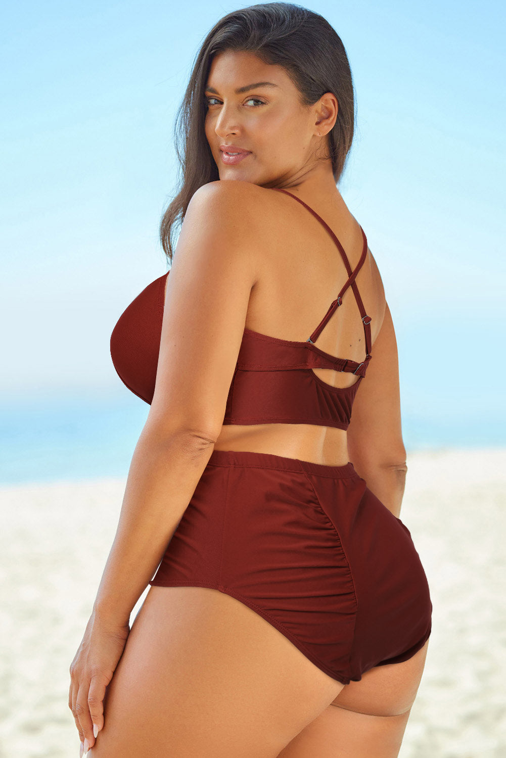 Halter Neck Crisscross Ruched Two-Piece Swimsuit (2 Variants)