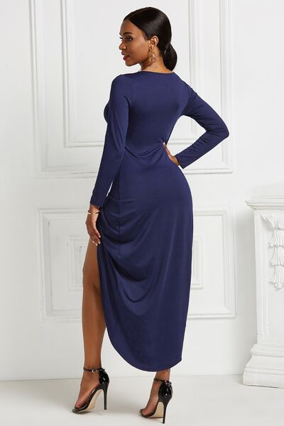 High-low Ruched Surplice Long Sleeve Dress (7 Variants)