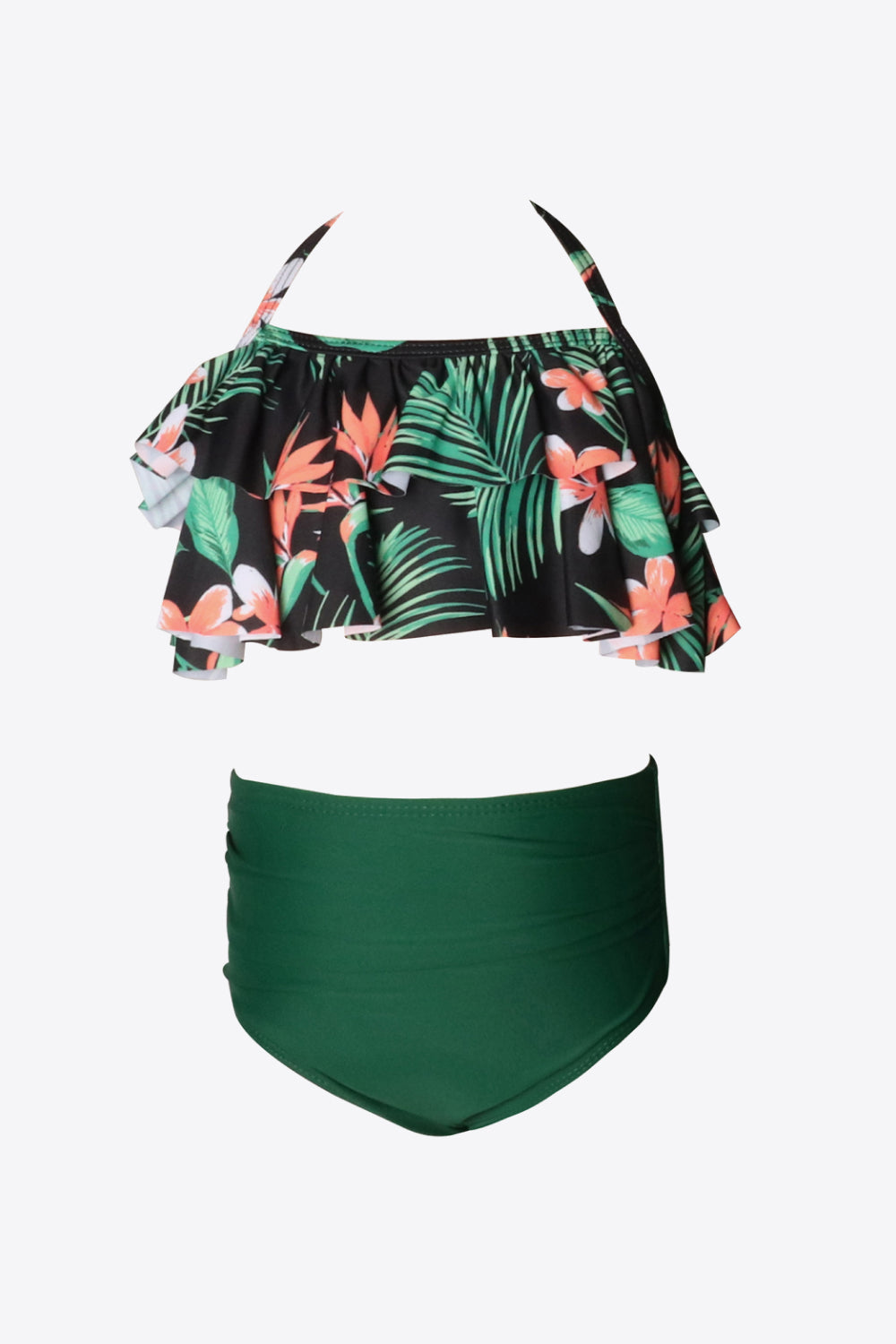 Girls Printed Layered Halter Neck Two-Piece Swim Set