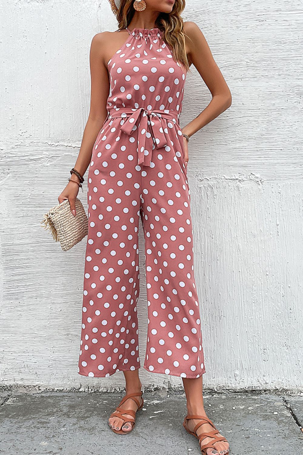 Polka Dot Grecian Wide Leg Jumpsuit (4 Variants)