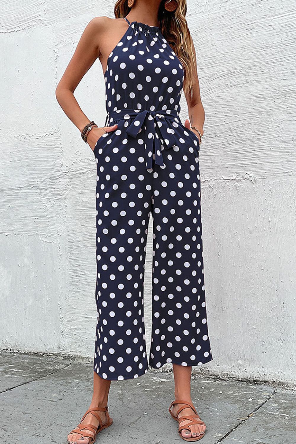 Polka Dot Grecian Wide Leg Jumpsuit (4 Variants)