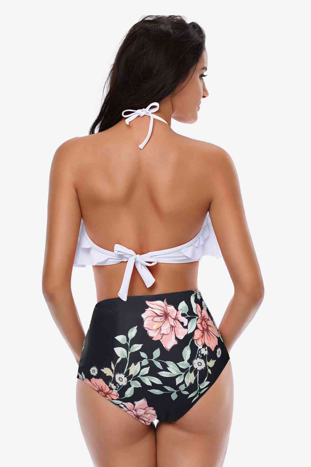 Two-Tone Ruffled Halter Neck Two-Piece Swimsuit (12 Variants)