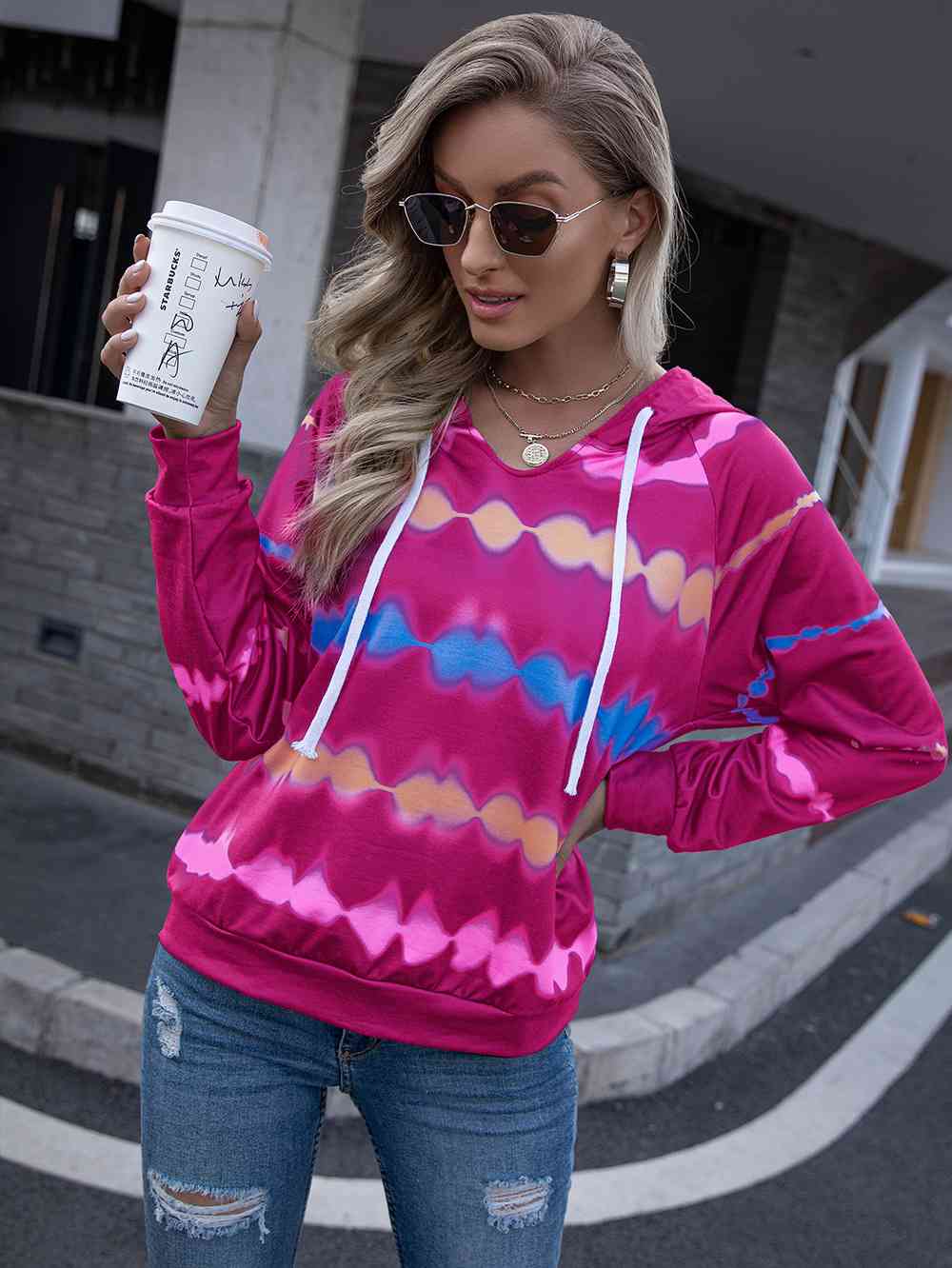 Tie Dye Raglan Sleeve Hoodie