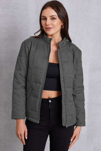 Zip Up Mock Neck Pocketed Jacket