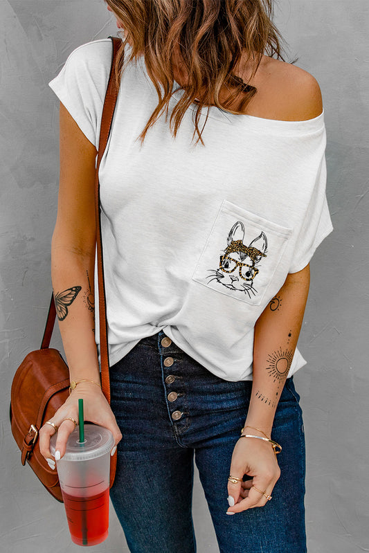 Bunny Graphic Pocket Tee Shirt