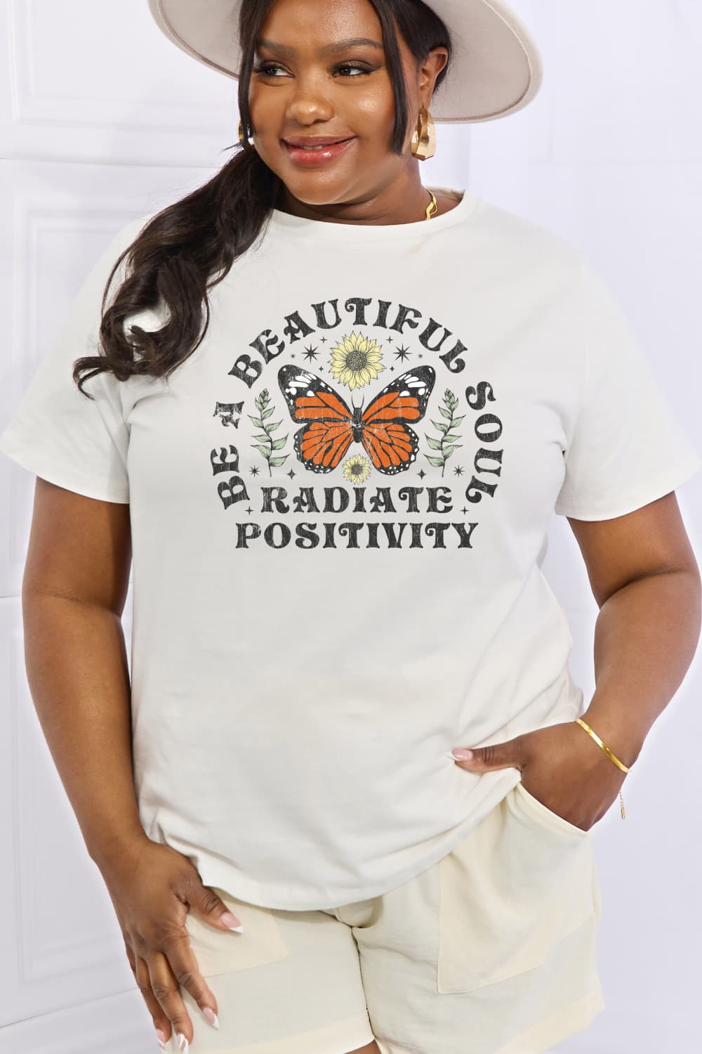 Simply Love Full Size BE A BEAUTIFUL SOUL RADIATE POSITIVITY Graphic Cotton Tee