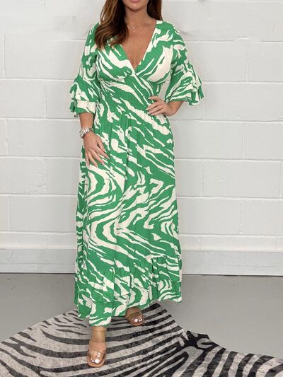 Smocked Printed Flounce Sleeve Maxi Dress (3 Variants)