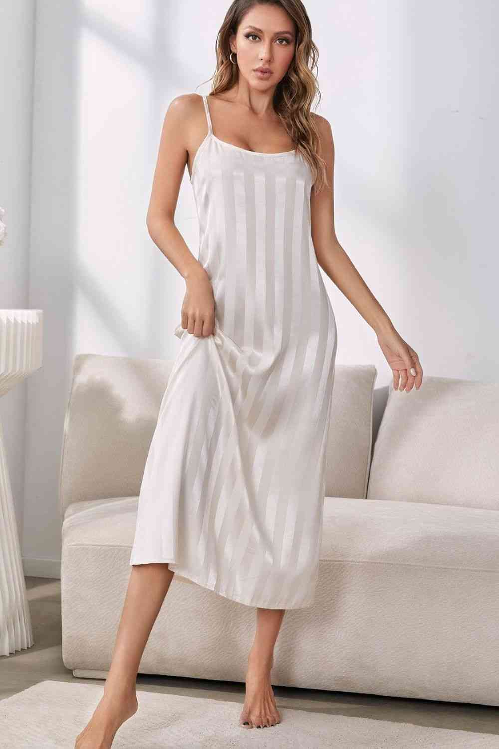 Striped Open Front Robe and Cami Night Gown Set