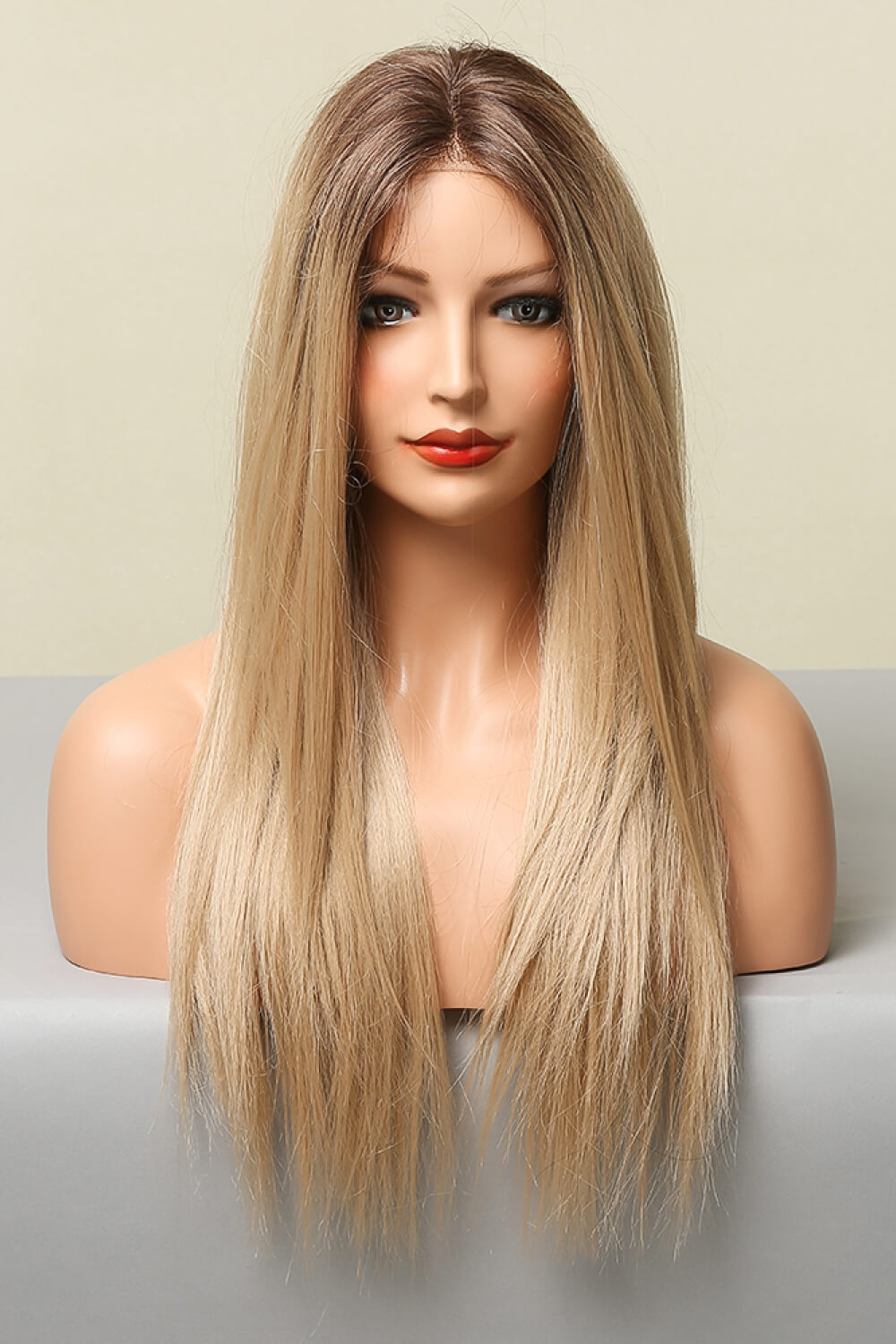 26" Long Straight Synthetic Blonde Ombre Root Lace Front Wig