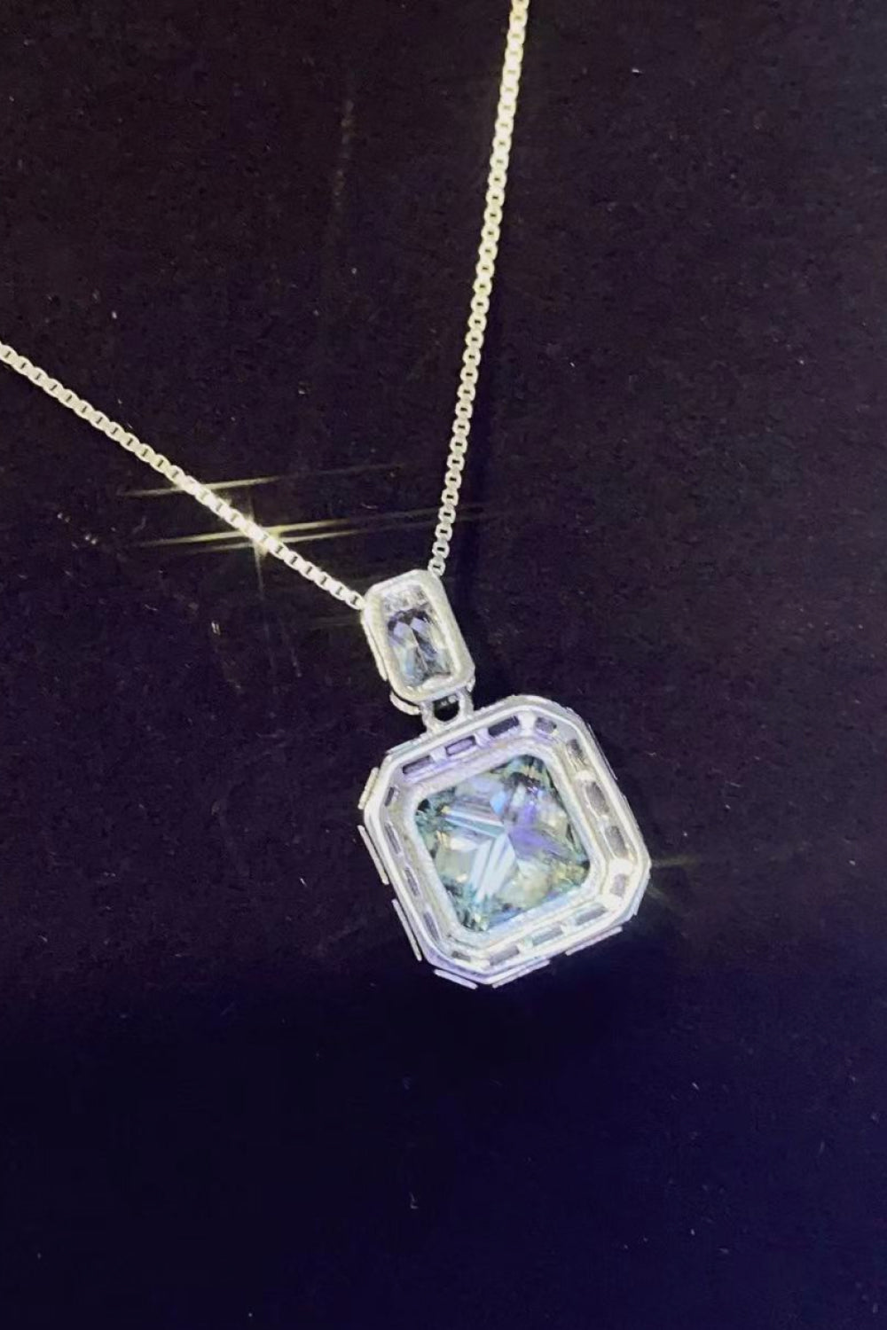 2 Carat Moissanite Square Teal Pendant Necklace