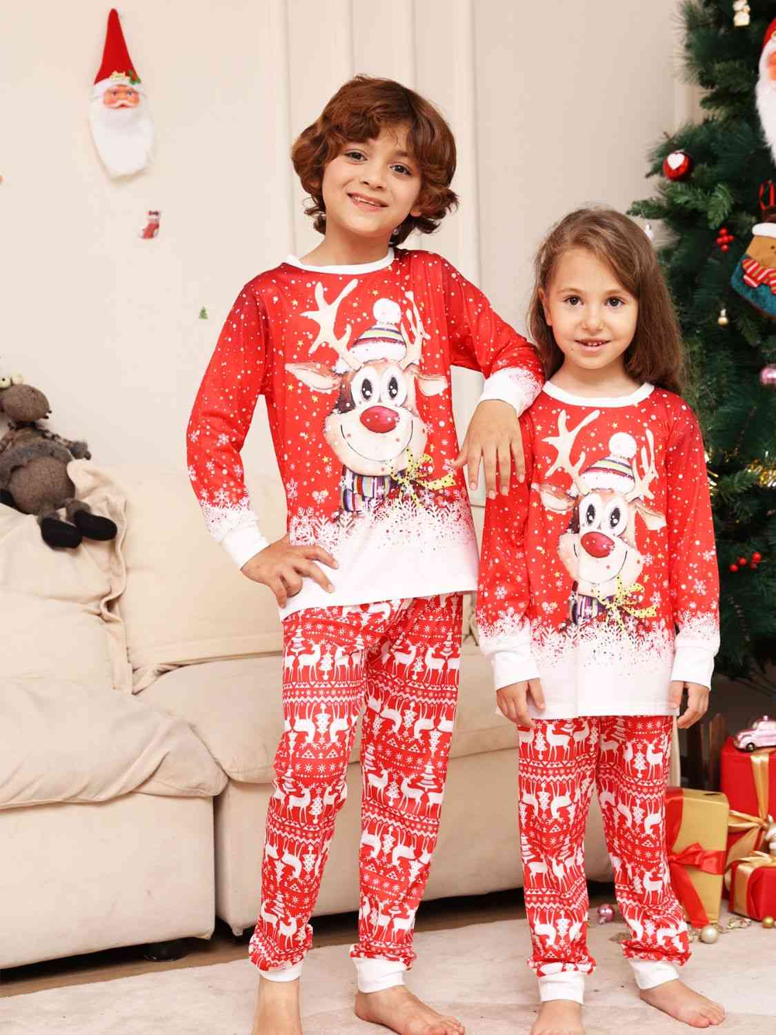 Matching Baby's 3-18 Months Rudolph/Bow Pajama Set