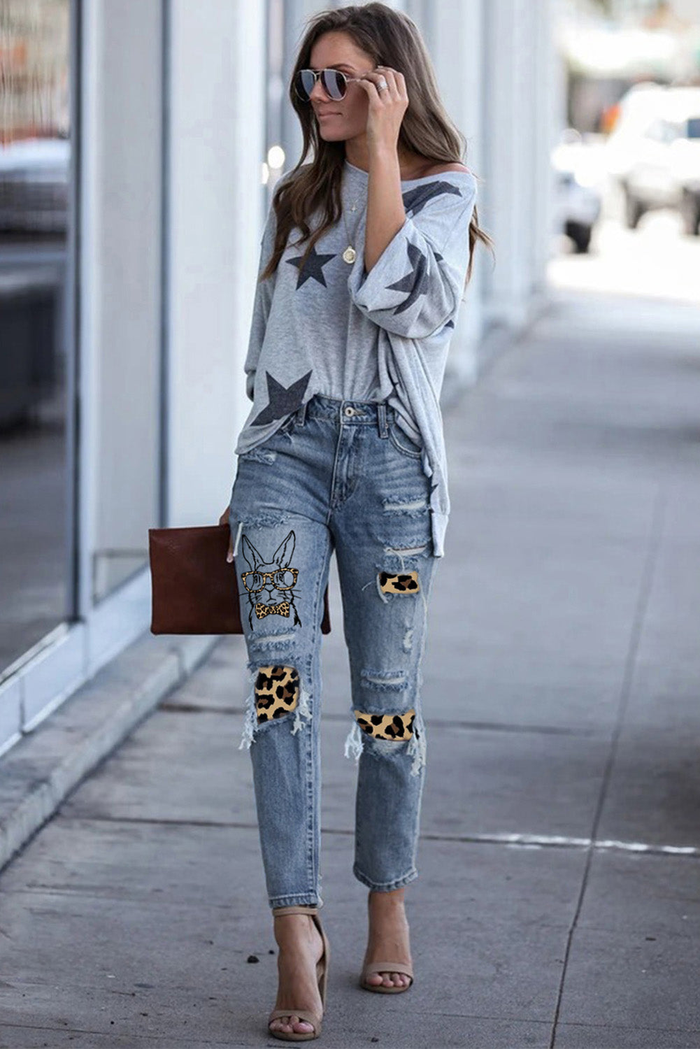 Easter Leopard Patch Bunny Jeans