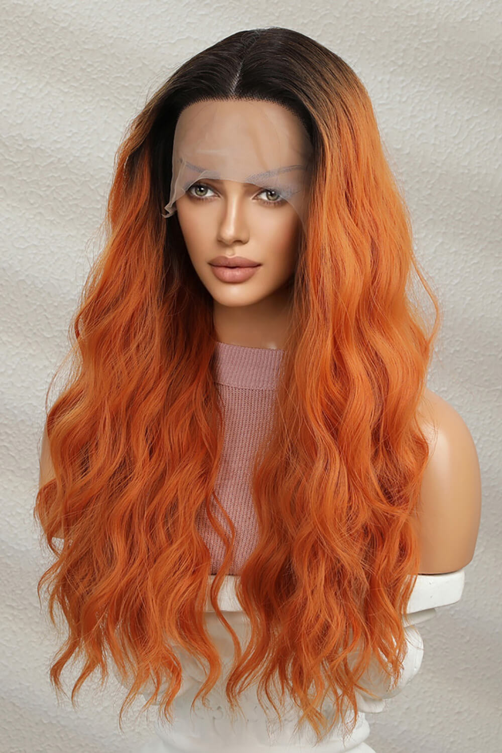 24" Ginger/Brown Root Synthetic Long Wave Lace Front Wig