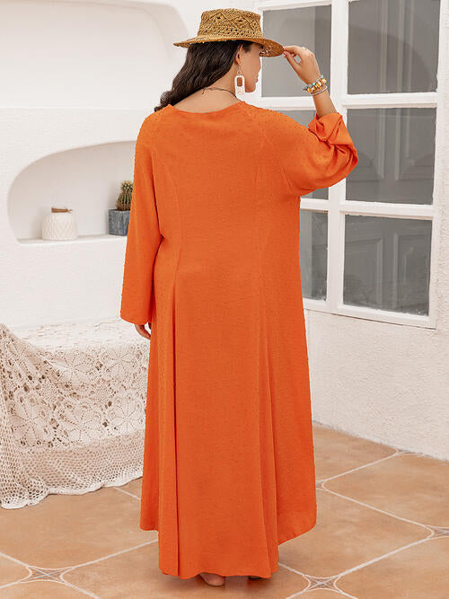 Plus Size Tie Neck Long Sleeve Slit Dress (2 Variants)