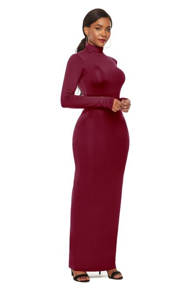 Long Sleeve Turtle Neck Body Con Maxi Dress (8 Variants)