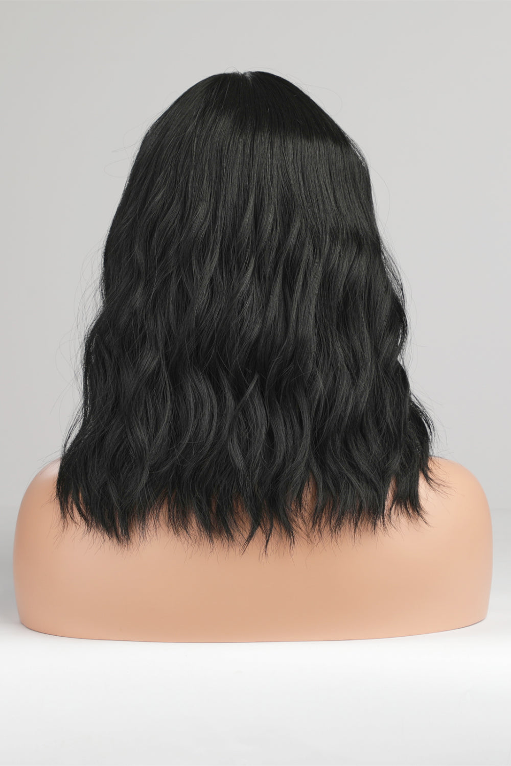 12" Black Mid-Length Wavey Synthetic Wig With Bangs