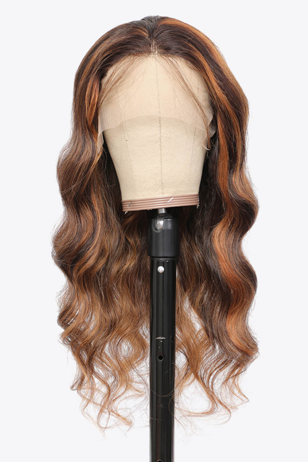 18" Brown/Caramel Highlights Deep Wave Lace Front Human Hair Wig