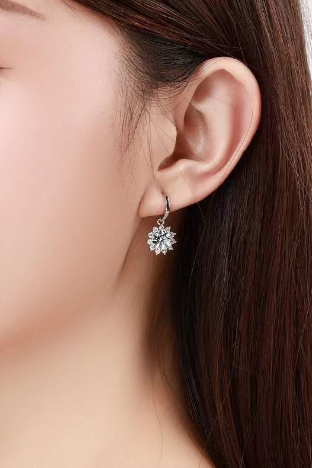 2 Carat Moissanite Floral Platinum-Plated Drop Earrings